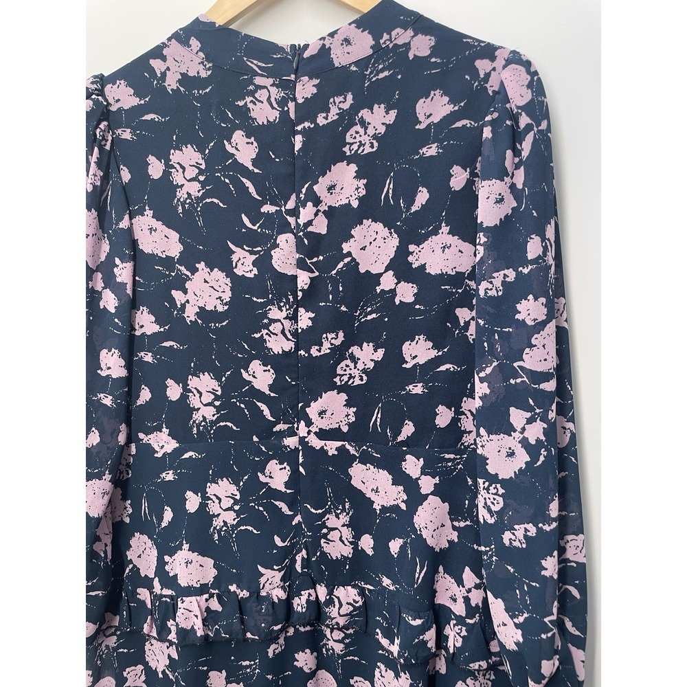 Hyacinth House Shift Midi Dress Womens Size Large Ruffle Navy Dusty Pink Floral - Picture 7 of 13